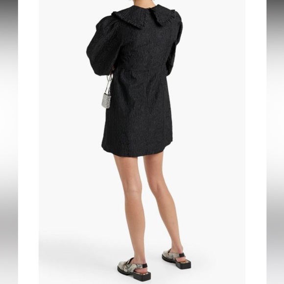 NWT GANNI Women's Black Ruffled Cloqué Mini Dress Size 34 - Picture 2 of 8